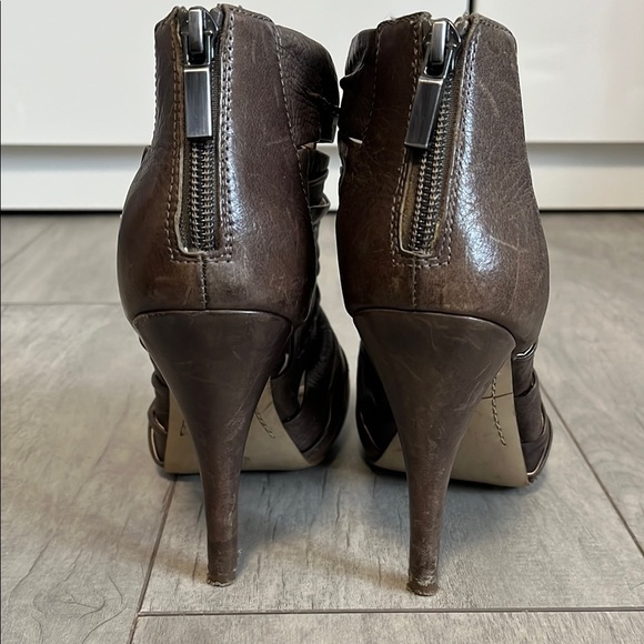 Brown Leather Peep-Toe Strap Ankle Heels, Size 8 - Picture 4 of 12